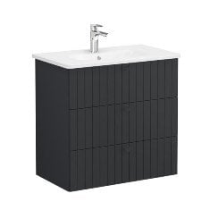 Vitra Root Groove 69503 Lavabo Dolabı, Üç Çekmeceli, 80 Cm, Mat Grafit, Yuvarlak Lavabolu